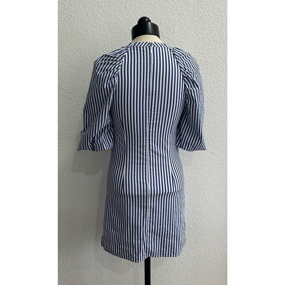 Dissh Mini Dress 6 Striped Blue White Puff Pleated Bubble Short Sleeve Coastal - Picture 2 of 5